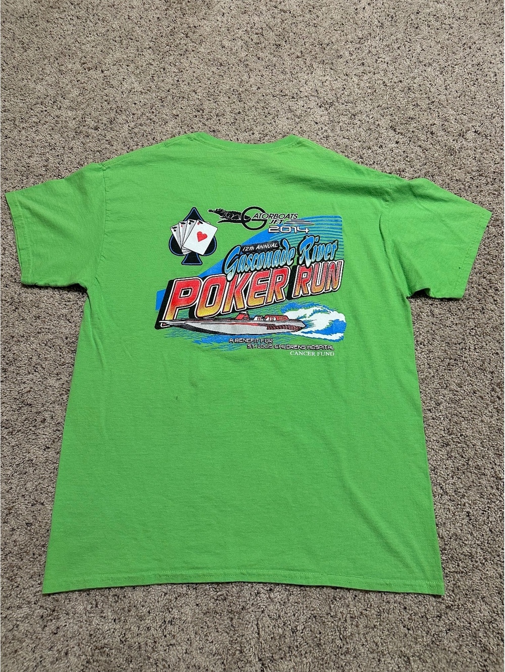 Gasconade River Poker Run 2014 Green T-Shirt Large